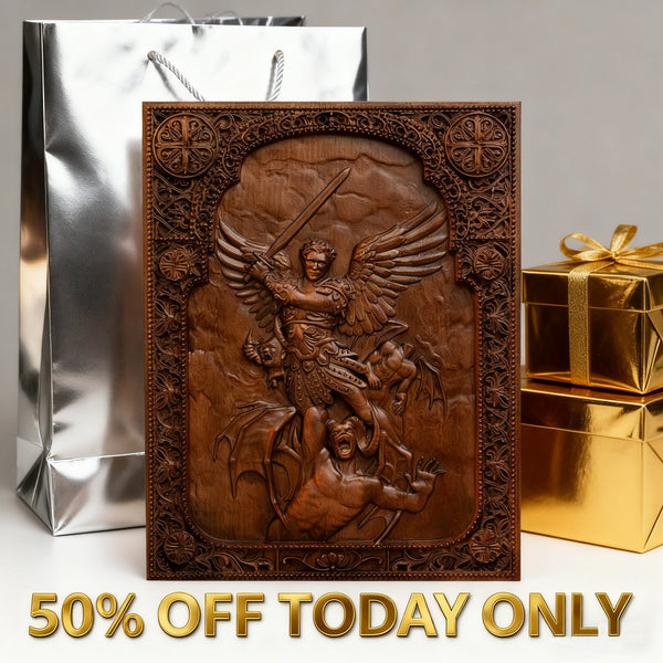 50% Off Today!Archangel Michael natural solid wood religious wood carving - The Holy Sword Slays Demons