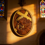 Jesus Crown of Thorns Jesus Inlaid Sacred Heart Crucifix Wooden Sculpture