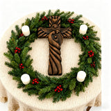 Holy Family wood icon decoration, Joseph, Mary, Baby Jesus, carved wooden cross, wall decoration