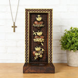 Holy Family Three Sacred Hearts Candlestick Wooden Carved Tabletop Arrangement