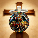 Stained Glass St. Michael Keychain: Conquer Darkness with Light