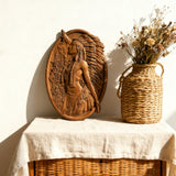 Native American Woman Wood Carving - Hand-Carved Solid Wood Art - Indigenous Home Decor