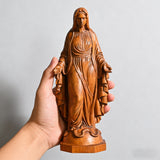 Hand Carved Sacred Heart of Jesus Virgin Mary Wooden Tabletop Ornament