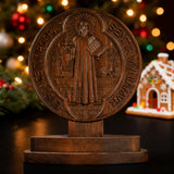 St. Benedict Double-Sided Wooden Desk Plaque: A Christian Symbol of Protection & Faith