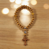 Wooden Bead Prayer Bracelet with Orthodox Cross | Baptism Gift