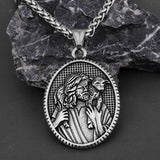 Titanium Steel Shepherd Jesus Christ with Lamb Christian Necklace