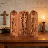 Hand-carved Portable Church - Mini Christian Ascension scene Triptych Altar