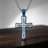 Tribal Flame Engraved Cross Pendant Necklace