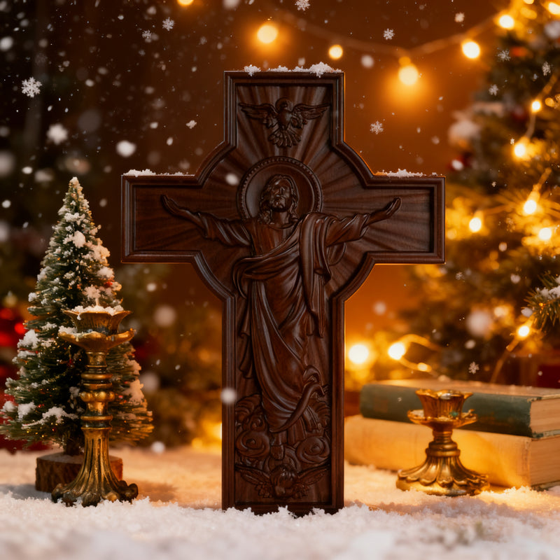 Ascension of Jesus wood carving cross