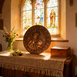 Saint Benedict religious icon, natural wood carved wall decoration
