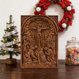 Handcarved Beechwood Crucifix Relief — Let His Sacrifice Settle Into Your Days
