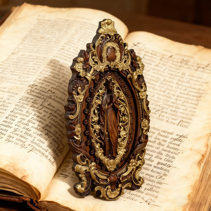 Hand-Carved Our Lady of Grace Wooden Icon: A Christian Symbol of Mary’s Devotion