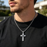 Retro Braided Texture Inlaid Zircon Cross Pendant Necklace