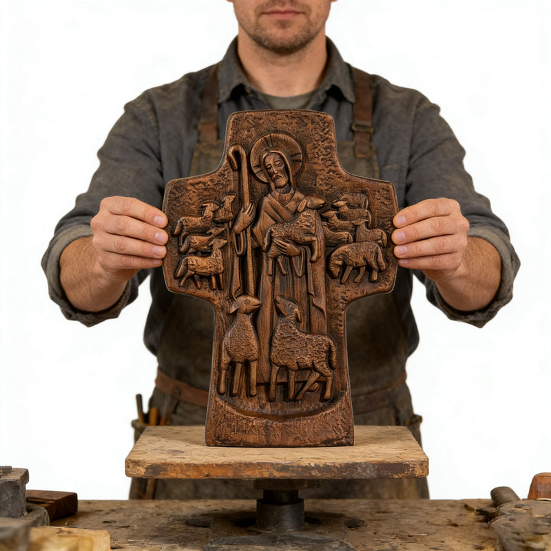Good Shepherd Wooden Cross: A Religious Gift of Endless Care & Guidance