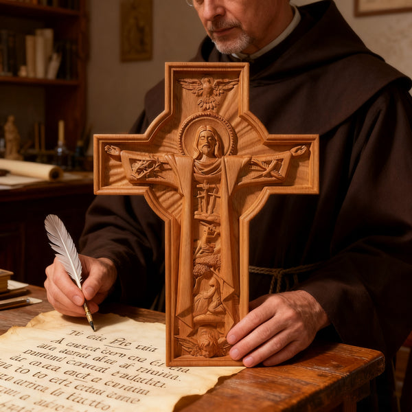 Bgcopper Ascension of Jesus wood carving cross