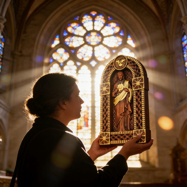 Sacred Heart of Jesus Arch Wooden Tabletop Decor