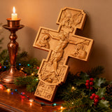 Hand-Carved Beechwood Religious Cross: A Sacred Artistic Testament to Christian Faith