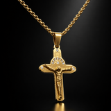 Crucifix Cross Necklace with Crystals, 316L Stainless Steel Religious Pendant for Men