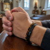 Triple Strand Natural Tiger Eye & Lava Rock Braided Leather Men’s Bracelet