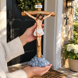 Jesus Christ Crucifix Statue – 11.4" Standing Christian Cross for Prayer, Home Décor & Meaningful Faith Gifts