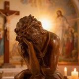 Boxwood "Crown of Thorns" Jesus Meditation Sculpture - Hand-carved Spiritual Art | A Concrete Reminder of His Divine Burden