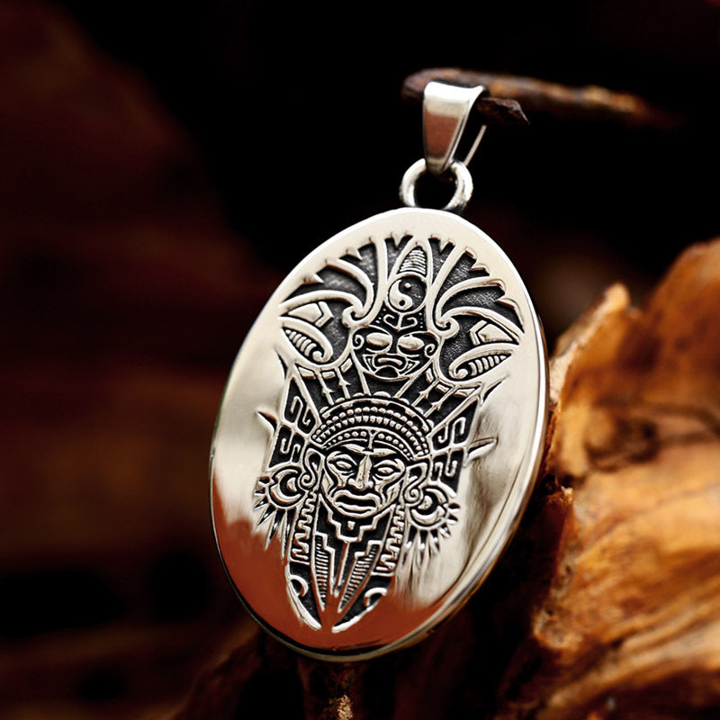 Native American Woman and Wolf Stainless Steel Necklace