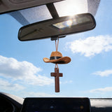 Cowboy Hat & Cross Car Charm: Faith Meets Western Spirit