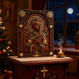 Our Lady of Sorrows Wooden Wall Decor - Our Lady of the Seven Arrows Softens the Heart of Evil