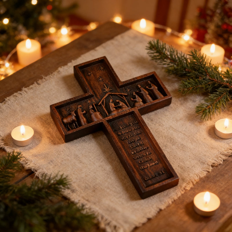 Nativity Scene Crucifix Wooden Wall Decoration