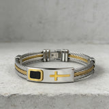 Titanium Steel Braided Two-Tone Cross Bangle