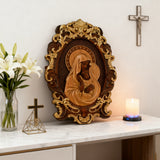 Mother Mary with Baby Jesus Wood Carving Decor