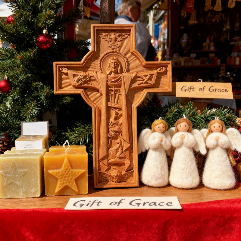 Bgcopper Ascension of Jesus wood carving cross