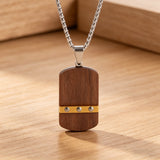 Stainless Steel & Wood Dog Tag Necklace – Nature, Strength & Minimalist Elegance
