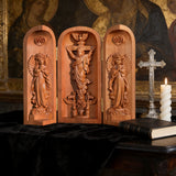 Hand-carved Portable Church - Mini Christian Ascension scene Triptych Altar