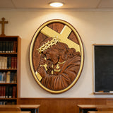 Jesus Crown of Thorns Jesus Inlaid Sacred Heart Crucifix Wooden Sculpture