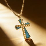 Natural Turquoise Stainless Steel Cross Necklace | Hip-Hop Christian Jewelry