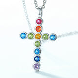925 Sterling Silver Cross Pendant Necklace With Multicolor Cubic Zirconia Inlay - Gift for LGBTQ