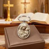 Madonna & Child Oval Alloy Glass Keychain