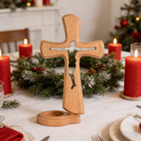 Beechwood Cross Candle Holder: Bearing Faith in Wood, Kindling Devotion with Light