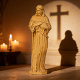 Jesus as the Good Shepherd Wooden Circular Sculpture: Desktop Decoration