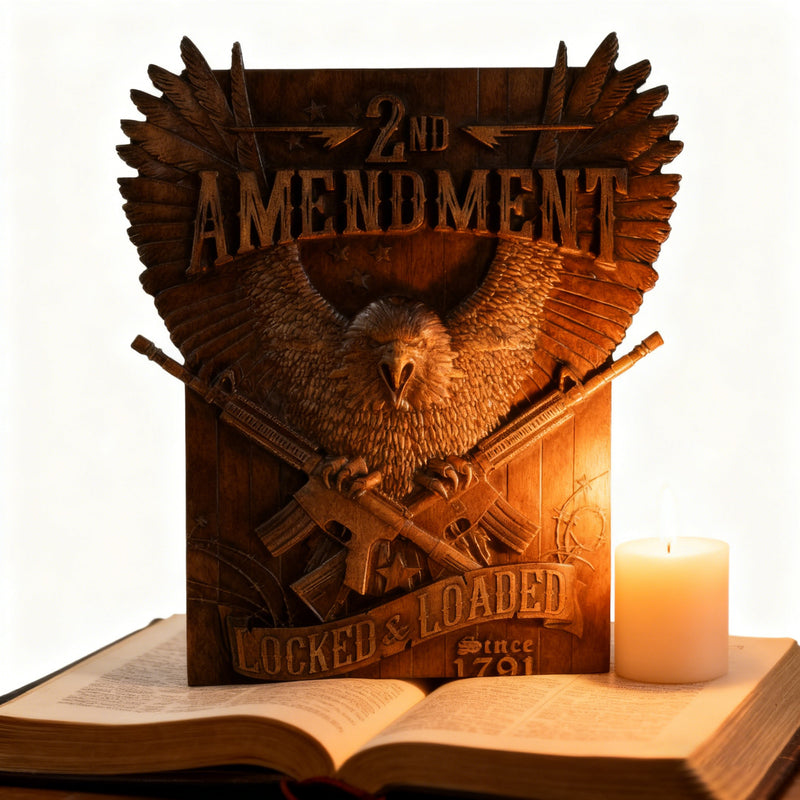 Handcrafted Solid Wood Wall Art - Commemorating the Second Amendment