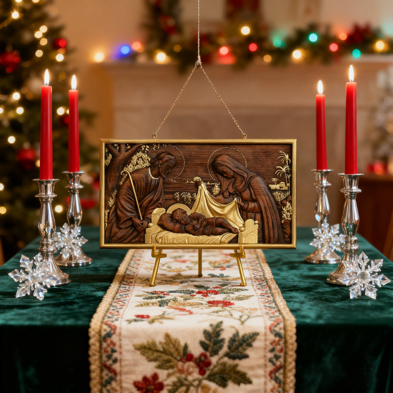 Nativity Scene Wood Carved Plaque, Religious Wall Decor, Christmas Gift