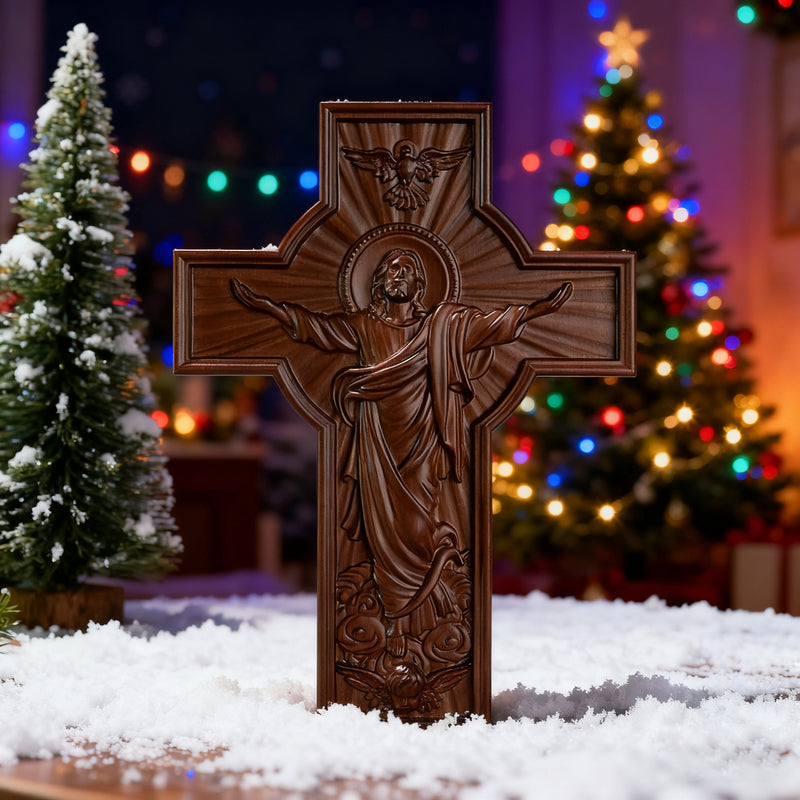 Ascension of Jesus wood carving cross