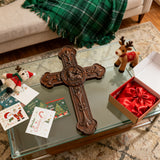 Bgcopper Lamb of God Wood Carving Cross Wall Decor - Paschal lamb