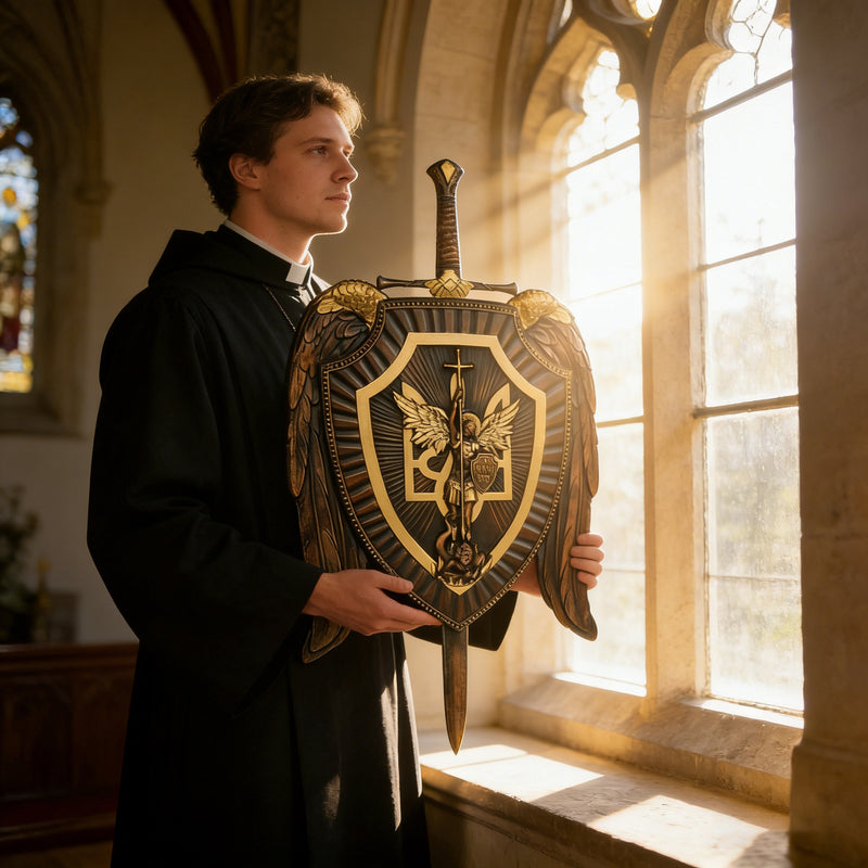 Archangel Michael Sword & Shield Wall Plaque - Divine Protection in Spiritual Warfare