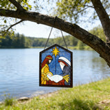 Nativity Scene Stained Glass Suncatcher: The Holy Family in Radiant Light