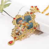 Gilded Leaf-Edged Jesus Crucifix Necklace: Elegance Woven with Faith