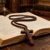 8mm Wooden Bead Rosary Necklace | Catholic Devotional Jewelry
