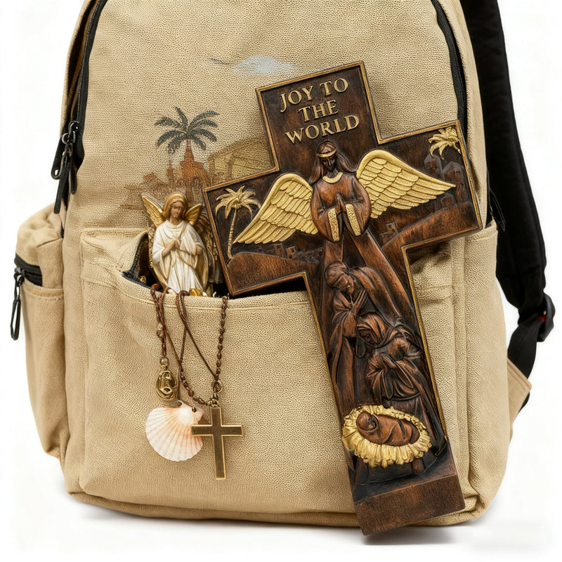 Christmas cross, Nativity cross,Joy to the world wood carving- best Christmas gift