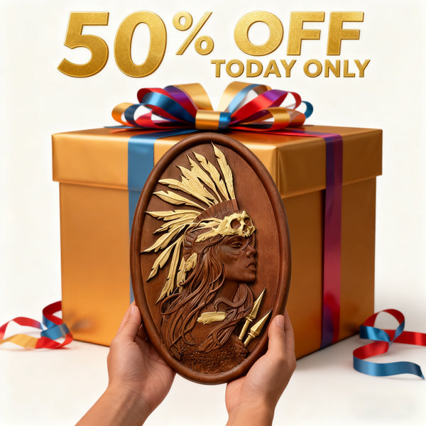 50% Off Today!Native American Indian woman natural wood carving decoration, native day gift